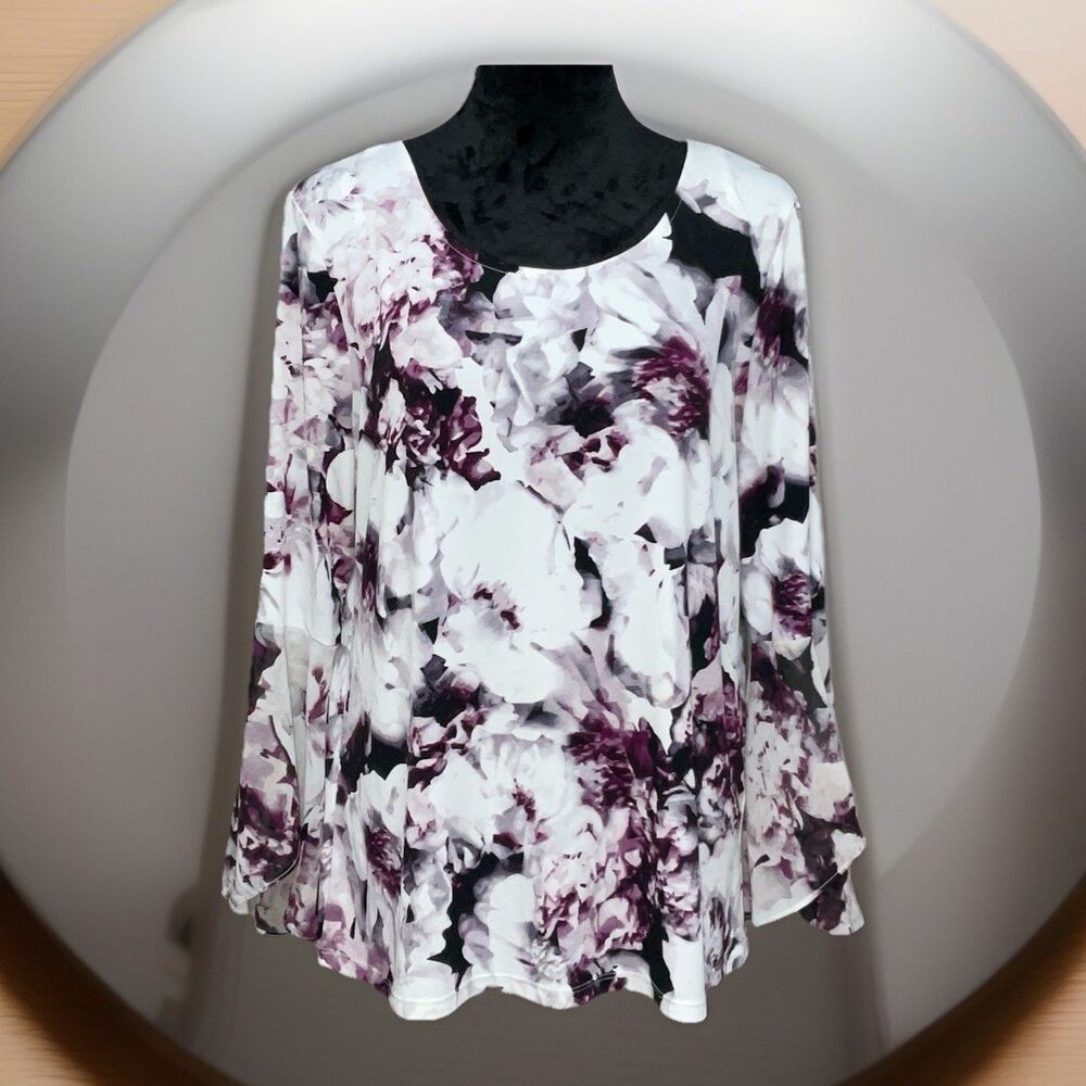 Calvin Klein Women’s Long Sleeve Top With Chiffon Cuff Size L